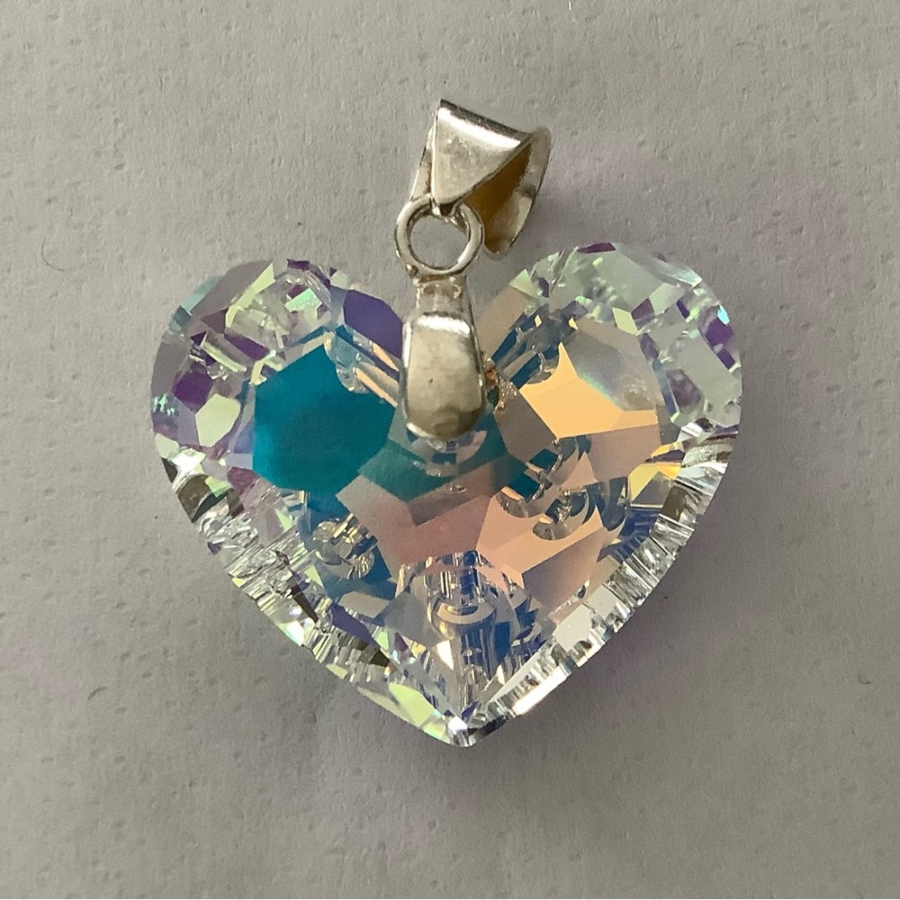 Aurora Borealis heart pendant made with Swarovski crystal.